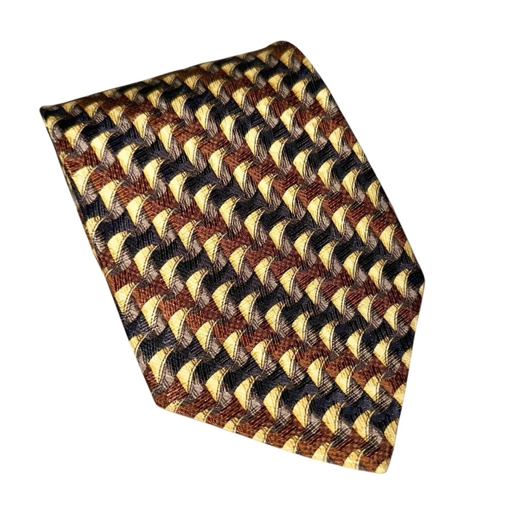 Ermenegildo Zegna Mens Tie Silk Gold Bronze Black Geometric 57x3.75” Italy